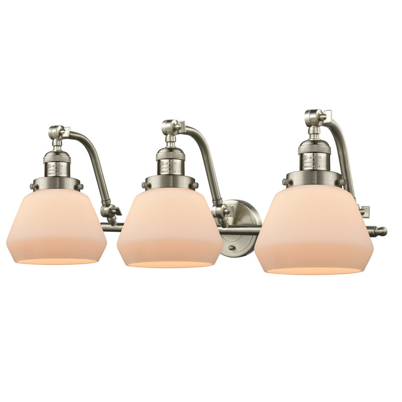 Éclairage pour salle de bain 3 lumières à intensité variable Keefe, Nickel satiné brossé, Boîtier blanc mat