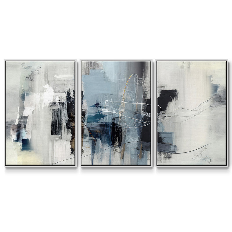 Winter Abstraction II, 3 pièces, H 24 po x l 48 po x P 2 po, Cadre blanc