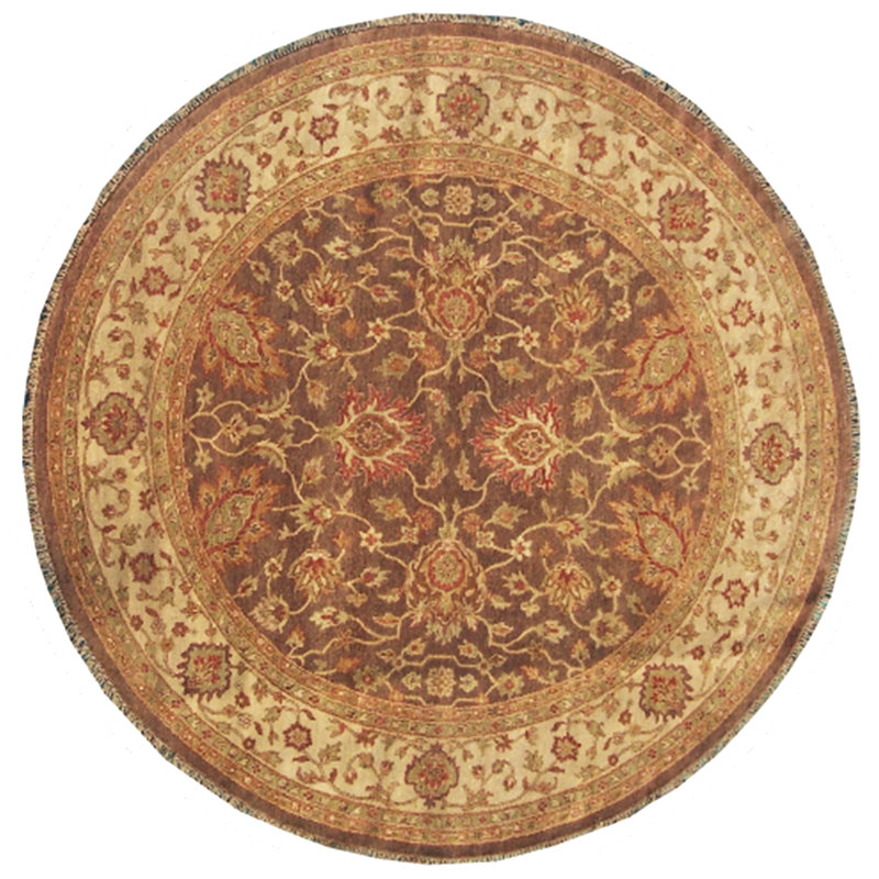 Tapis intérieur en laine ronde noué la brun/beige 10' à la main one-of-kind Patsy