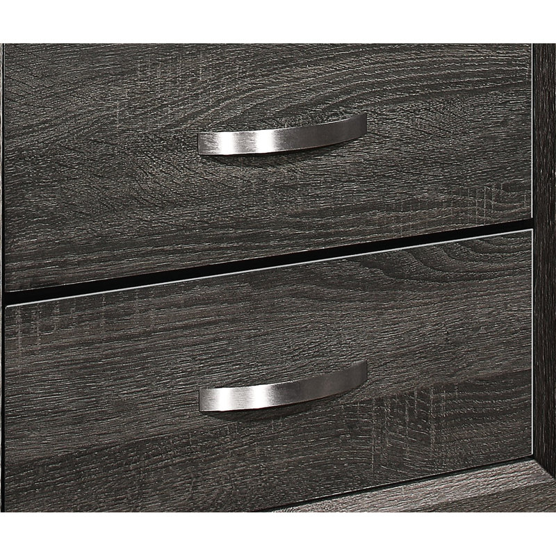 Table de chevet contemporaine gris pour chambre à coucher: poignées en métal, 2 tiroirs, chambre en faux bois en gris: bois d'ingénierie, poignées
