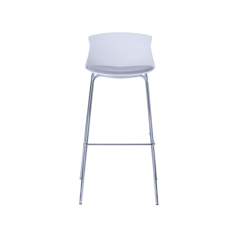 Barbee Upholstered Counter Stool with Metal Frame, Silver/White