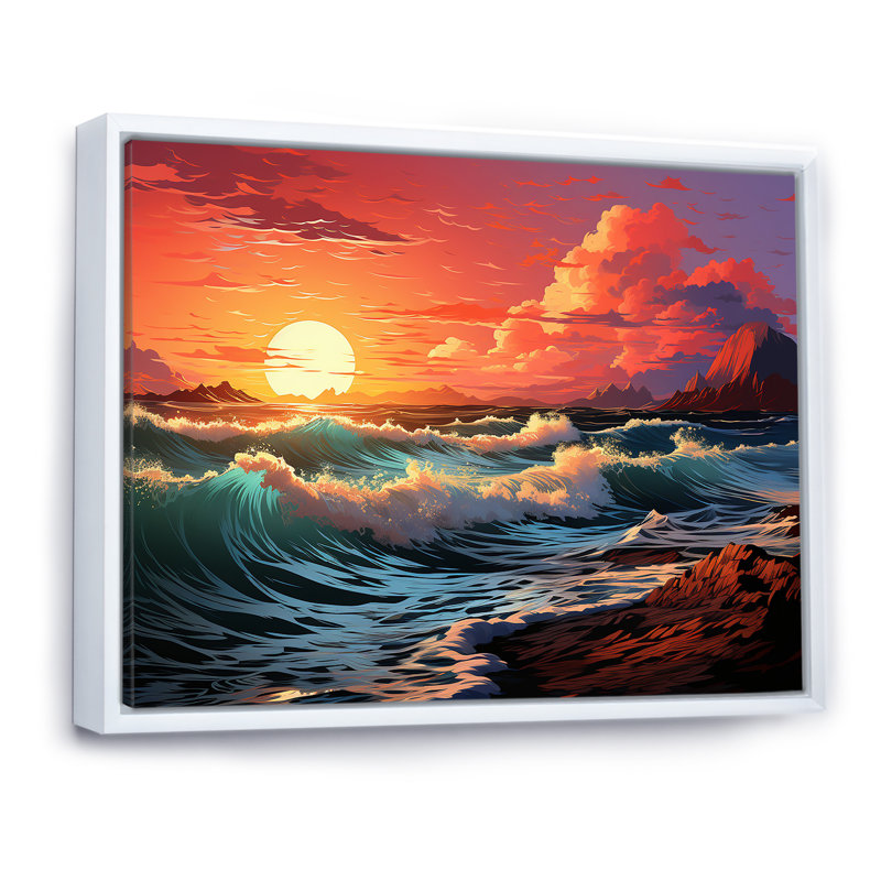 Rainbow Beach Sunset sur toile, Cadre flottant blanc, H 24 po x l 32 po x P 1 po