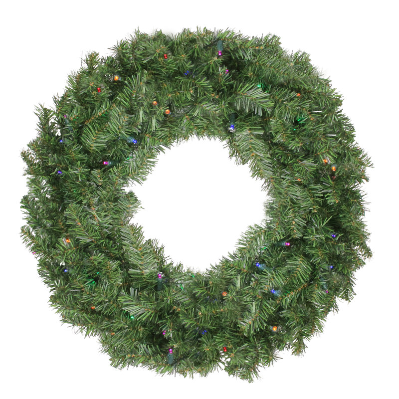 Couronne de Noël artificielle pré-éclairée en pin canadien - lumières multicolores, H 6 po x l 30 po x P 30 po