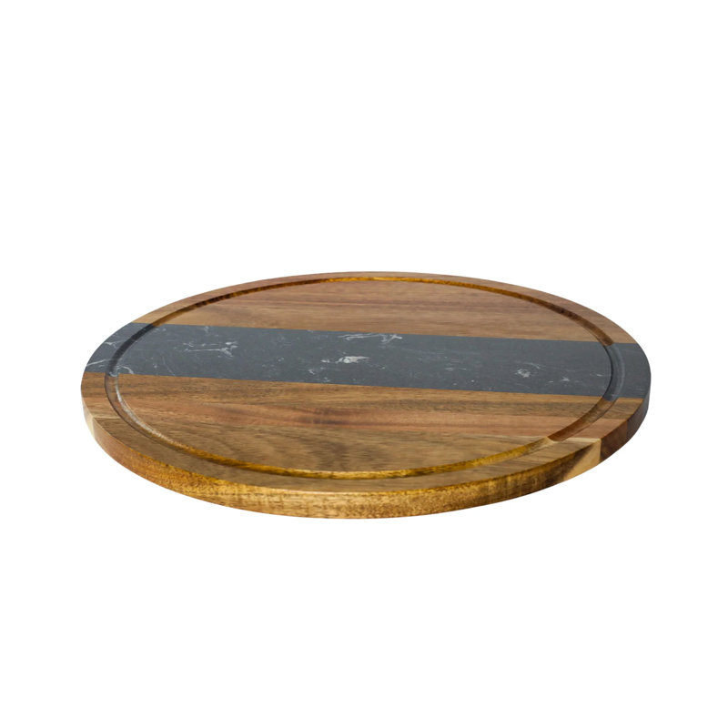 Marble and Acacia Wood Round Board - 11", Black