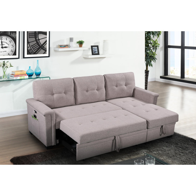 Canapé modulaire gris avec ports, rangement et méridienne réversible à fermeté moyenne