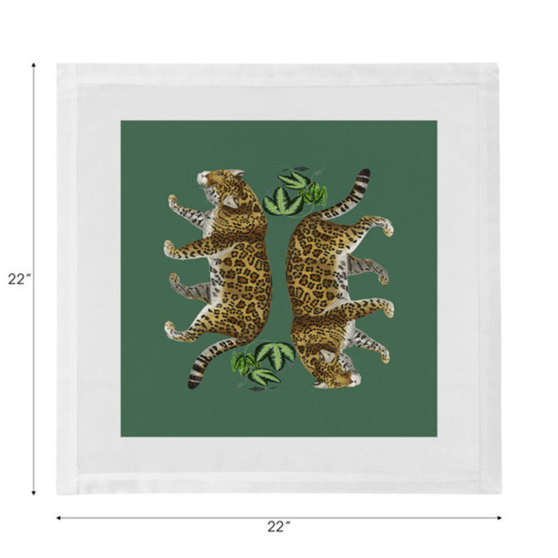 Leopard Seeing Double Cotton Blend Square Napkins, Evergreen