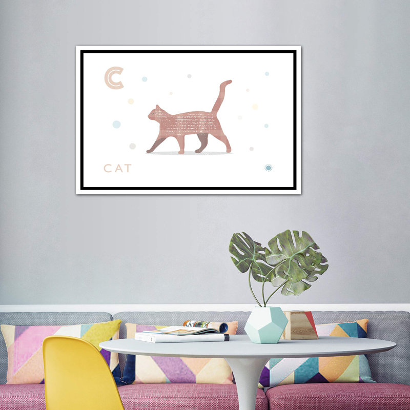 Chat - impression d'art graphique, Toile blanche encadrée, H 40 po x l 60 po x 1,5 po, Pas de tapis