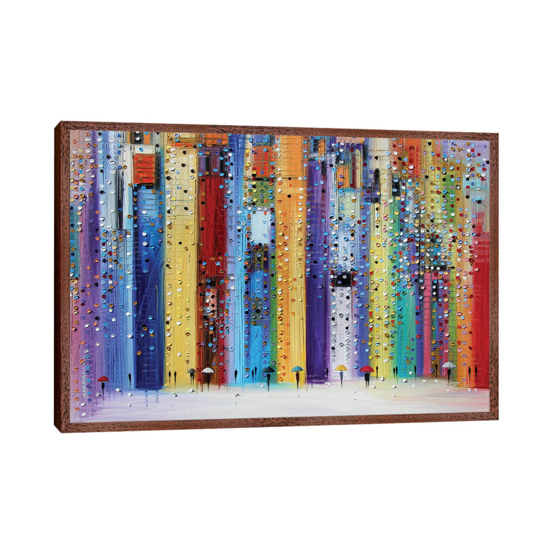 Colorful Umbrellas by Ekaterina Ermilkina - Print on Canvas, Classic Brown Wood Framed, 101.6 cm H x 66.04 cm W x 1.91 cm D