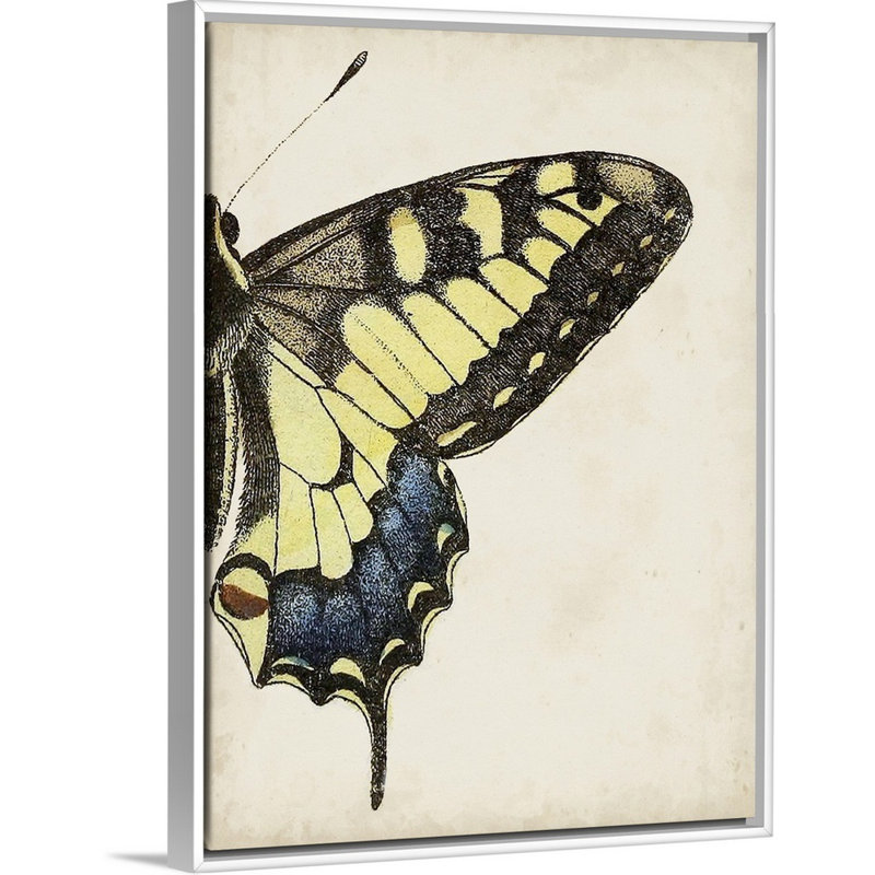 Art sur toile pour enfants big papillon, H 36 po x l 12 po x P 1,2 po, Cadre pour toile flottant blanc