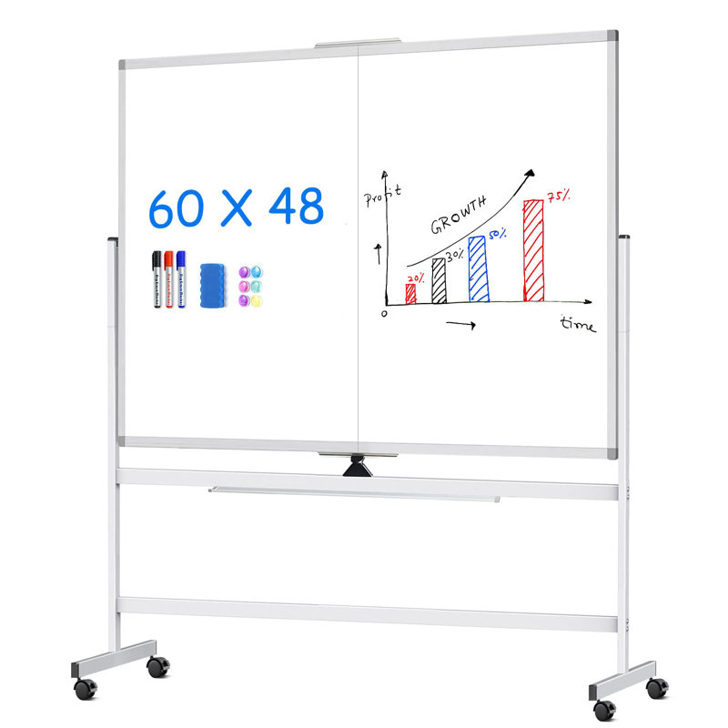 Tableau blanc effaçable à sec sur roulettes 60 po x 48 po