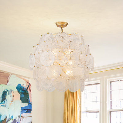12-Light Mist Glass Round Tiered Chandelier