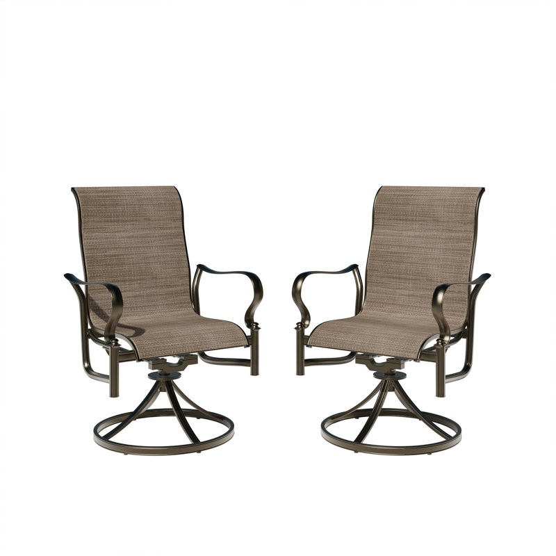 Chaise berçante pivotante d'extérieur en aluminium coulé avec assise en textilène et dossier haut