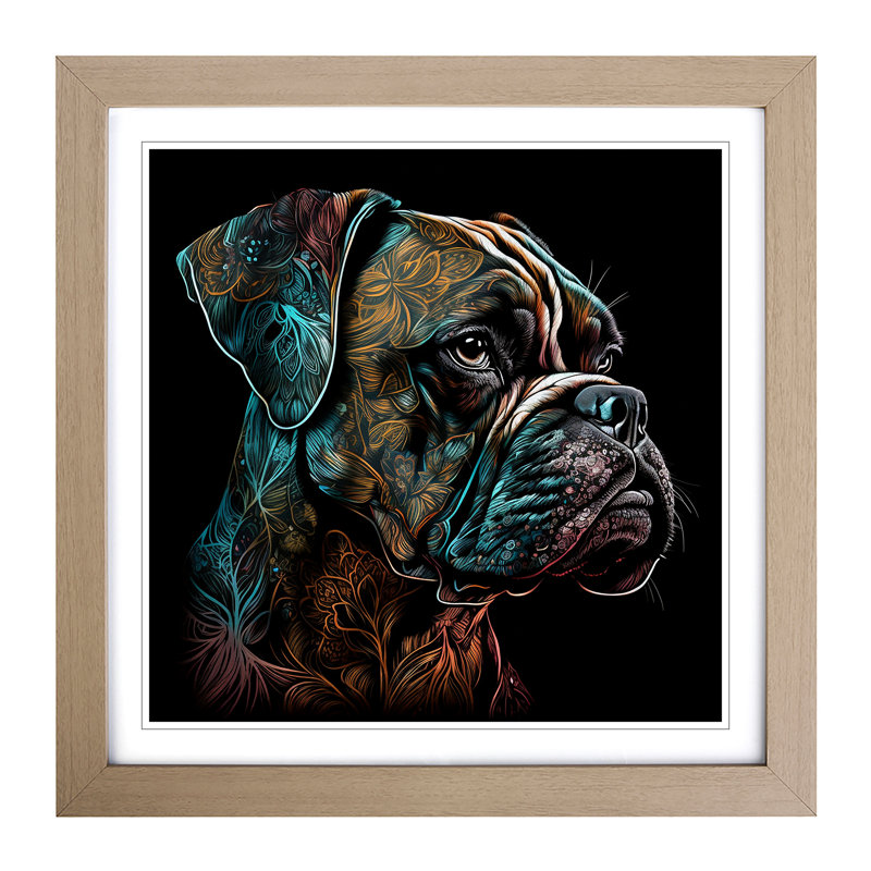 Boxer Dog Ornamental Art - Framed Print, Oak