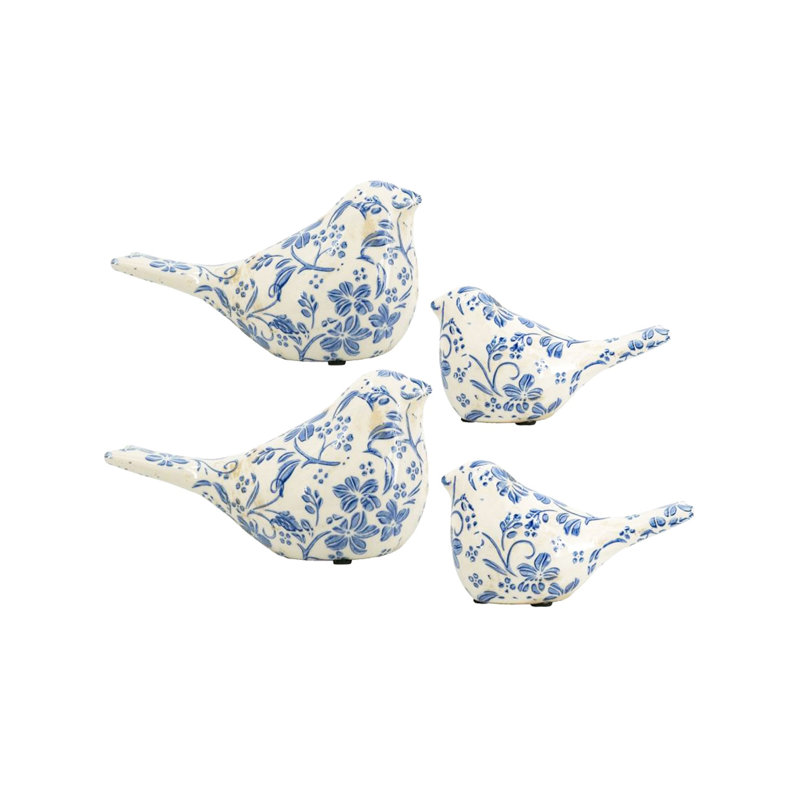 Birds Figurine Décor  Set of 4  Blue/White