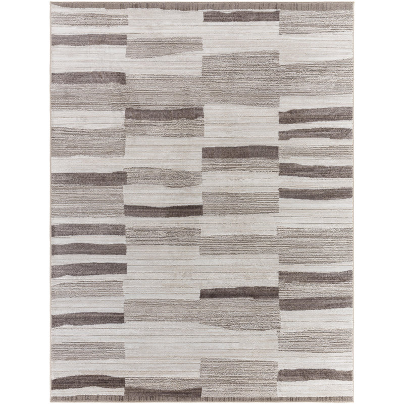 Rectangle Betio Area Rug Striped Machine Woven Polyester Area Rug in Brown/Beige/Ivory, Rectangle 5'3" x 7'