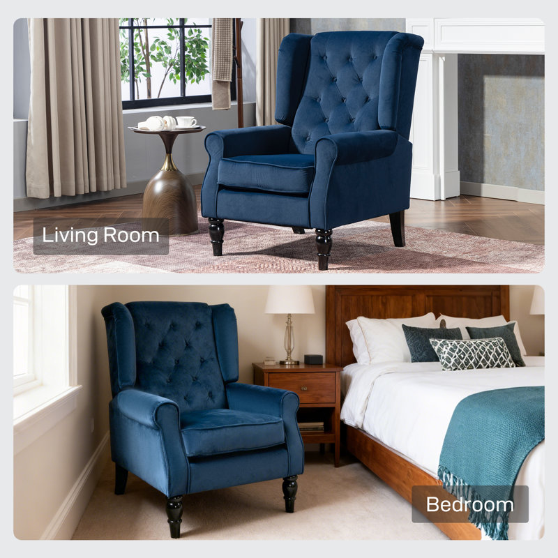 HOMCOM Accent Armchair Home Furniture Retro Tufted Club Fabric, Blue