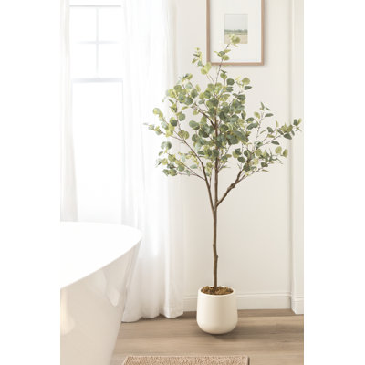 Faux eucalyptus Argueta avec pot de fleurs courbé Jia