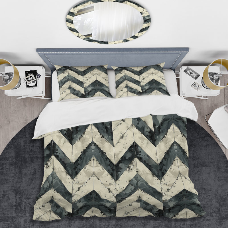 Ensemble de housse de couette transitionnelle beige à chevrons gris III, Housse de couette simple et deux taies décorative