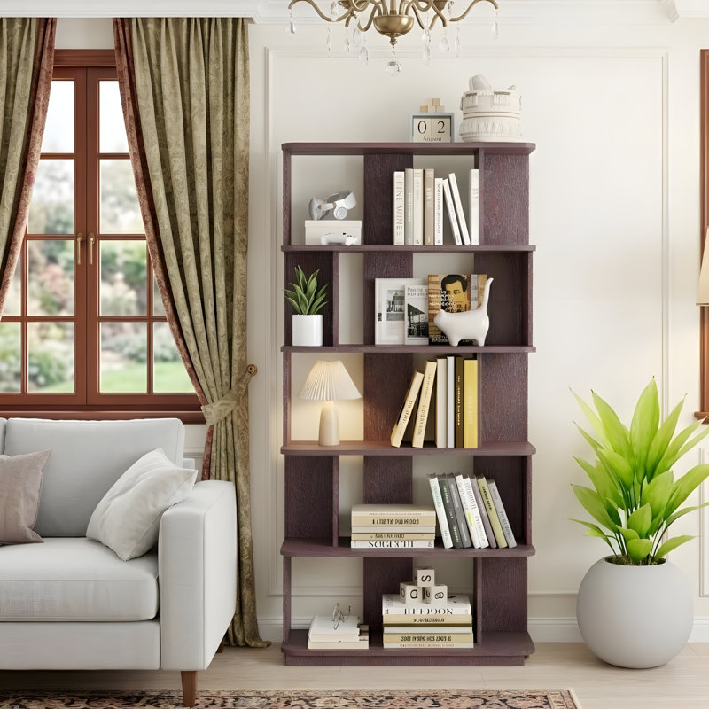 Modern 5-Tier Open Bookshelf, Ox Blood Red