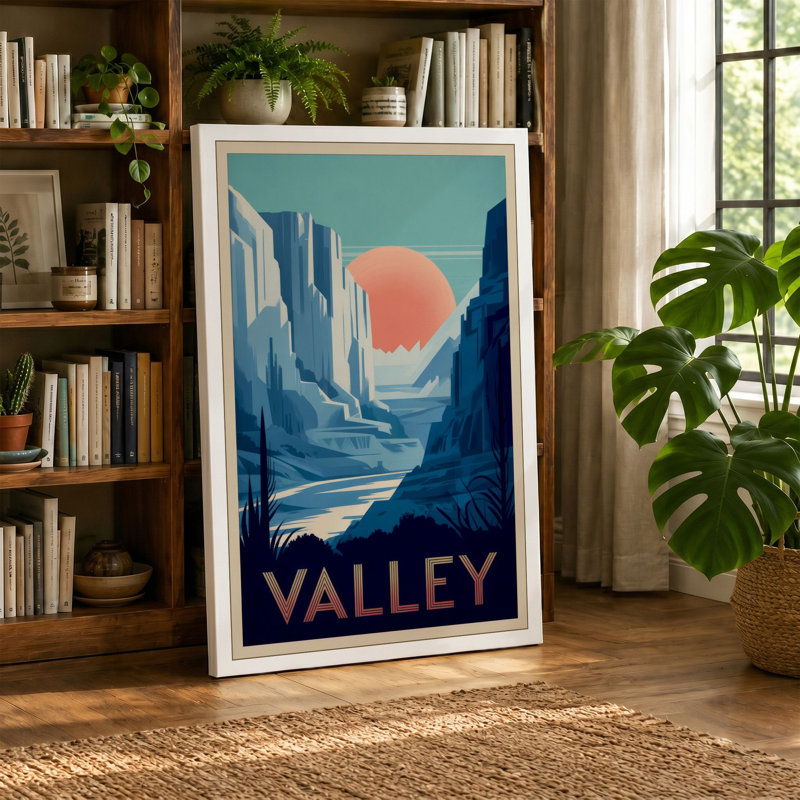 Desert Valley Sunrise Art Deco - Wrapped Canvas, 24x16 - 61.0 x 40.6 cm, Terracotta Border
