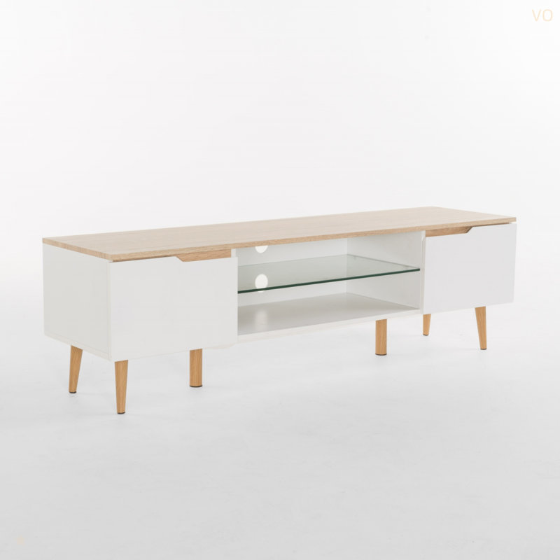 Meuble télé, meuble télé, Bois massif et bois manufacturé, Blanc / Chêne