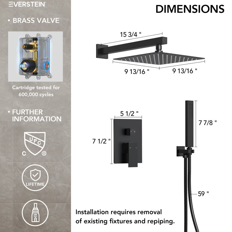  10" High Pressure Rainfall Shower System, Wall Mount Shower Faucet Set with Handheld Spray, Matte Black