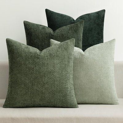 Douces housses de coussin en chenille décoratives vert forêt, paquet de 4 de 18 x 18 | Nordic Home Decor, ensemble de salle de bain Woodland Forest, coussins décoratifs, housses de coussins de style campagnard pour canapé-lit