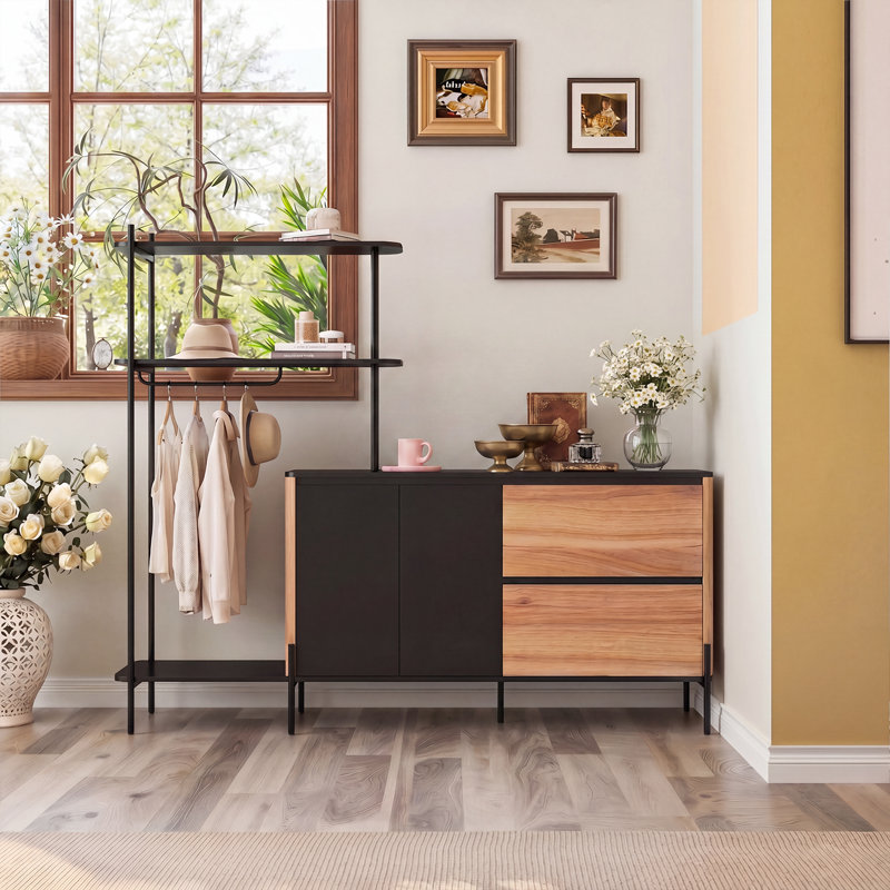 82.68"W 2 Drawers 2 Doors Dresser With Open-Style Wardrobe