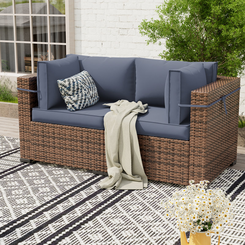 Babak 58.4'' Wicker Outdoor Loveseat With 4"D Cushions, Gray