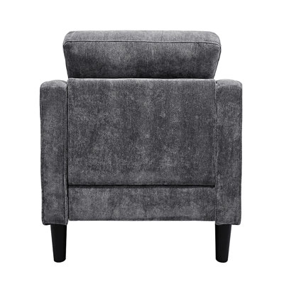 Fauteuil de style milieu du siècle, idéal pour une chambre ou un bureau à domicile. Revêtement en chenille douce, assise confortable de 115 cm, coussin d'assise épais, ressorts en acier et structure en tissu gris.