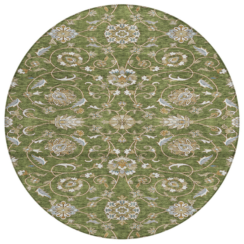 Irene Green Washable Indoor-Outdoor Rug - , 8' x 8'