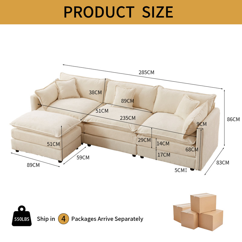 3 Seater Chenille Sofa, Beige