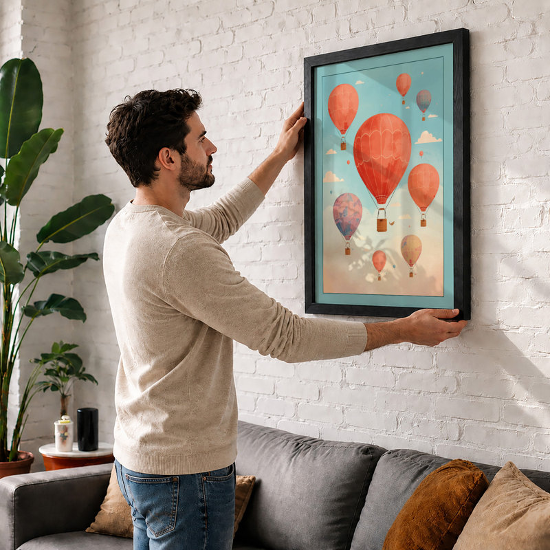 Balloons in Flight Boho - Framed Print, A2 - 59.4 x 42.0 cm, White