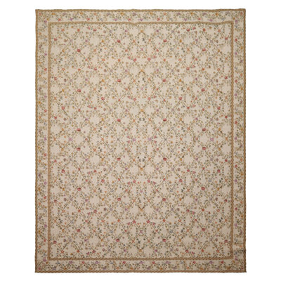 7'8''x10 Hand Woven Wool Ivory Aubusson Needlepoint Traditional Floral Rug