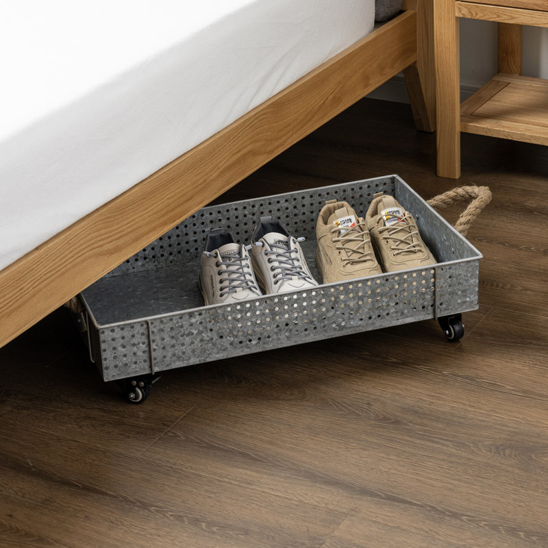 Galvanized Rolling Under Bed Basket Cart Storage