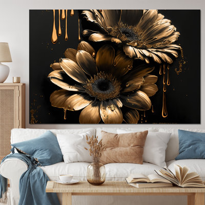 «Black and Gold Daisy III», art mural sur toile floral et botanique