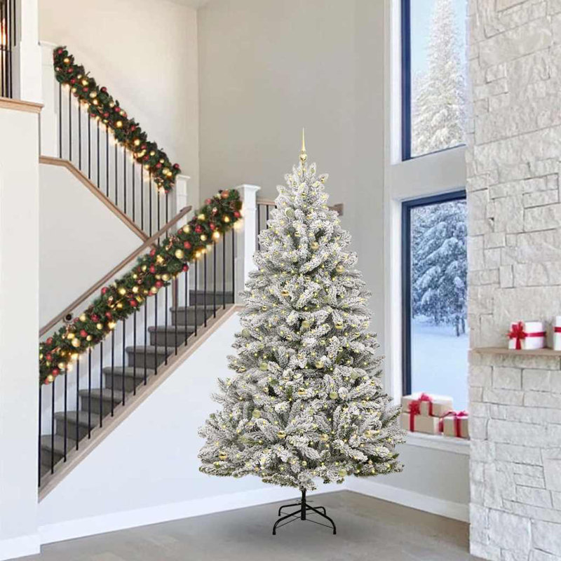 Artificial Christmas Tree Green and White PVC and Metal, 9.84 ft