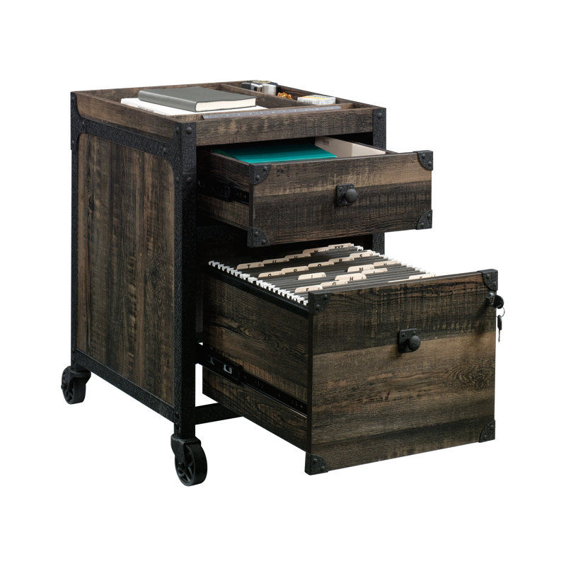 Carbon Oak 2-Drawer Lockable Mobile File Cabinet with Metal Frame