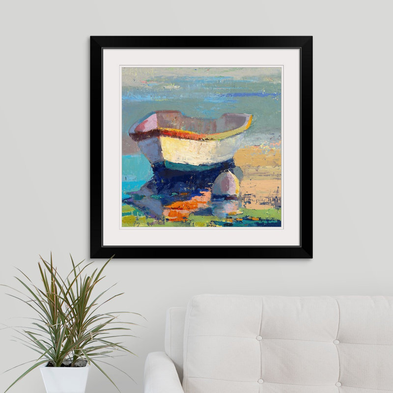 Carwell " Bottle Green Boat " by Beth A. Forst, 20" H x 20" W, Framed Print, Black