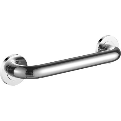 12" Wall-Mounted Round Grab Bar - Chrome, Premium Brass Construction, Installation Hardware Included