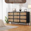 Commode 9 tiroirs pour la chambre à coucher, commode en rotin de 60 pouces, grand meuble télé pour le salon, le vestibule, la chambre à coucher, style bohème