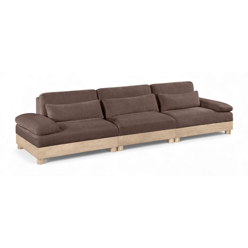 Canapé modulaire 3 pièces en tissu chenille de 135,5 po Turin, Brun, Naturel