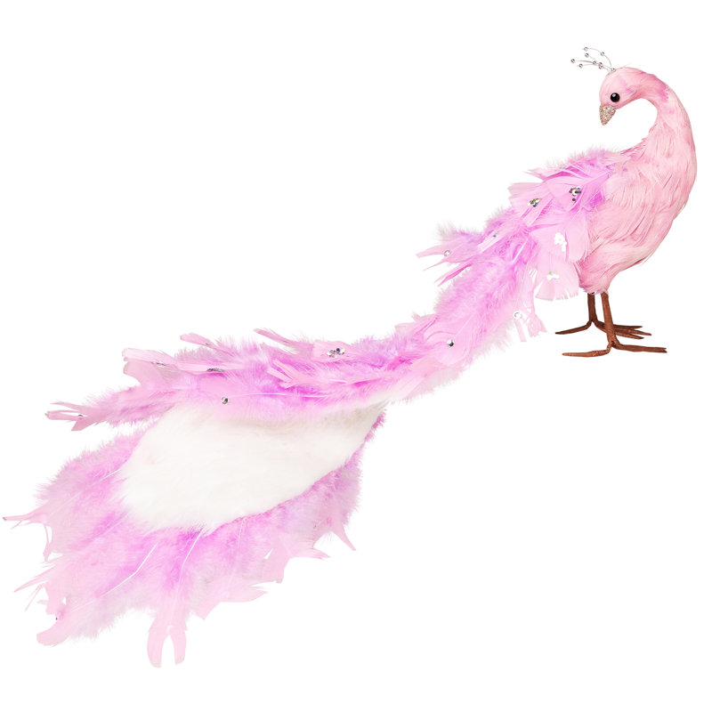 Décoration de Noël en forme de paon scintillant et orné de bijoux avec de petites fausses perles - 22 po - Rose
