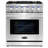 Cosmo 4 Piece Kitchen Appliance Package with French Door Refrigerator 30'' Gas Freestanding Gas Built-In Island Range Hood