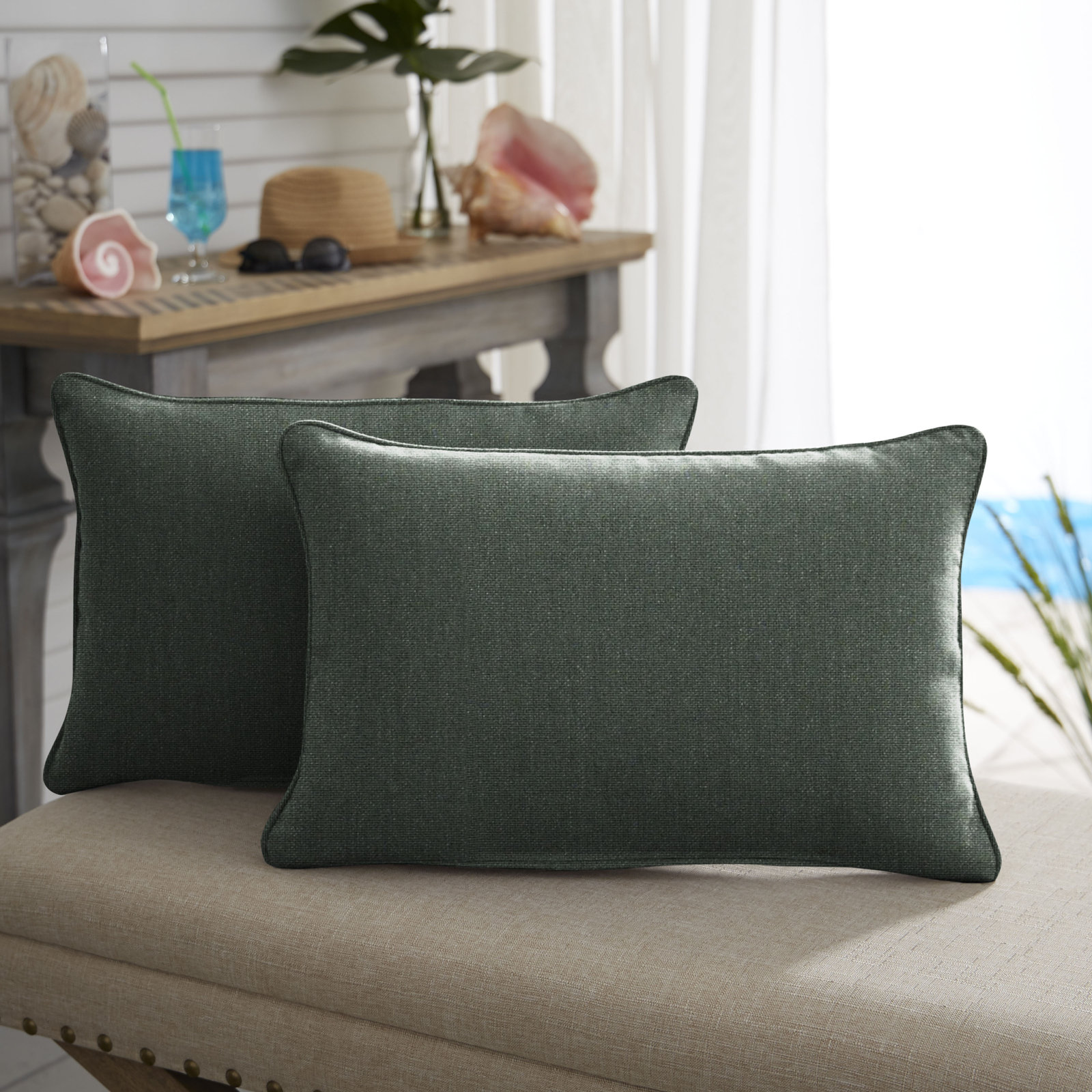 New Sunbrella 2023 Sunbrella® Indoor/Outdoor Lumbar Throw Pillow, Cast Ivy, 13” H x 20” W x 6” D