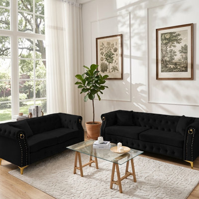 Retro Chesterfield Velvet Sofa Set For Living Room