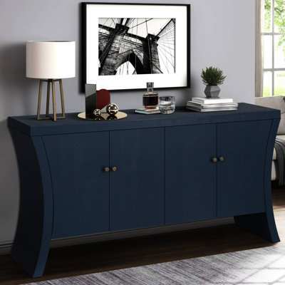 4-Door Wooden Cabinet In Navy Blue With Legs - Functional For Living Space 4 Doors & Bronze Accents Construction Area