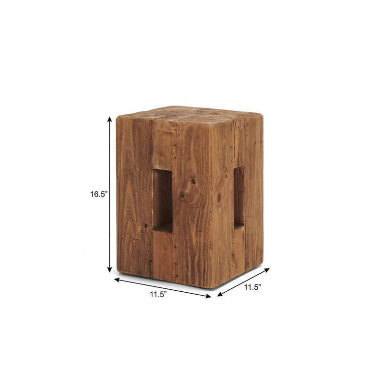 12" Brown Solid Wood Block Ottoman