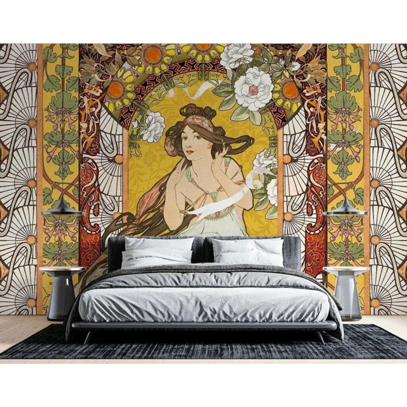 Murale jaune Art Nouveau, L 108 po x l 96 po