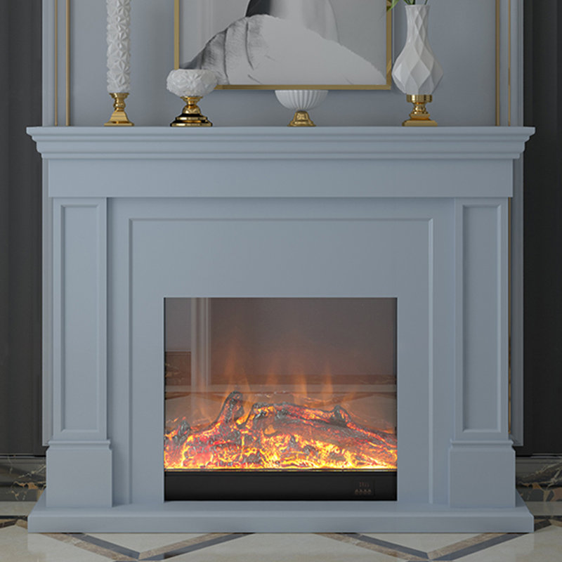 Black Solid Wood Electric Fireplace, Light Gray